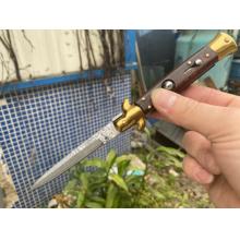 AKC 9寸 蛇纹木柄 金色钢头 大马士革枪朿刃 经典款意大利黑手党古董侧出
