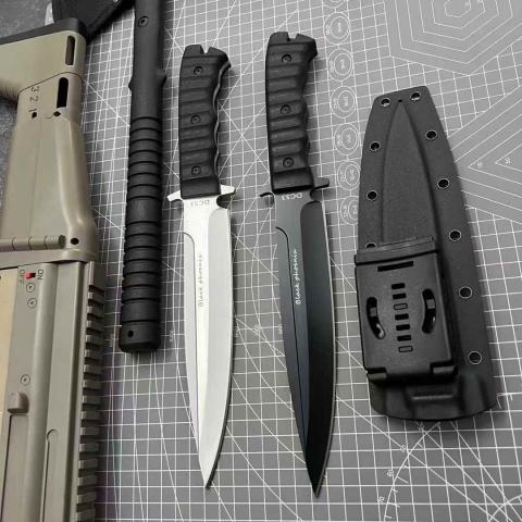 黑凤凰战术刀一体型钢DC53砂光或黑色版CNC雕刻G10柄附进口K鞘全长33 黑凤凰