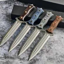 魔君双刃直 G10柄防滑格纹 (440砂光) 33厘米 附皮鞘礼盒