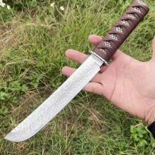 武魂 武士刀 木柄包皮绑绳 附礼盒 (大马士革钢) 全长34.5