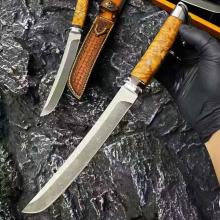 帝皇·乌兹钢武士刀 猛犸臼齿石+崖柏木柄 全长28.5厘米 附手工雕刻皮套 高档木盒装 (镔铁雪花纹 乌兹钢) 限量45把