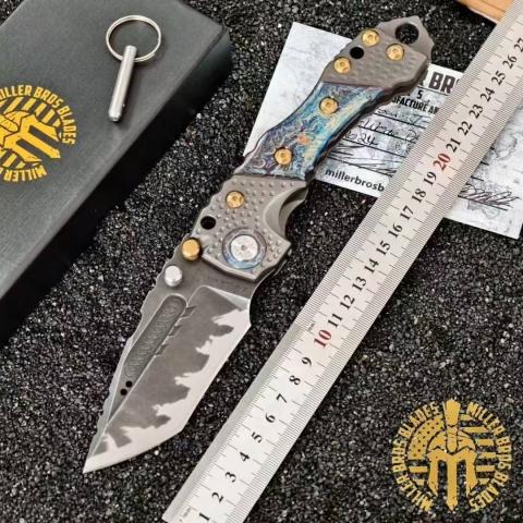 烧钛闪电纹 T1重型战术折刀 附口袋夹 碳纤维手柄 全长25.5 （Z-Wear粉末钢）
