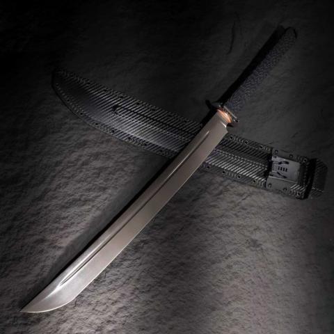 暴君 宽体战术直刀 双色G10柄 不锈钢紫铜装具 碳纤维K鞘 (9SiCr钢 PVD镀钛) 全长90 Tyrant
