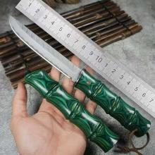 竹报 直刀 彩木柄 酸洗大马士革刃 (大马士革钢 酸洗处理) 全长30 Zhubao