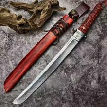 本州红魔极核 武士刀 血檀柄 人工手磨镜光 大马士革刃 (进口大马士革钢 镜光工艺) 全长46 Honshu Red Demon