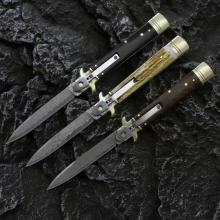 leverletto Plus+ 古典跳刀 牛角柄 双黄铜护手 杠杆纽扣锁定 精美礼盒 (大马士革钢 手工抛磨) 全长23 Everletto-Plus